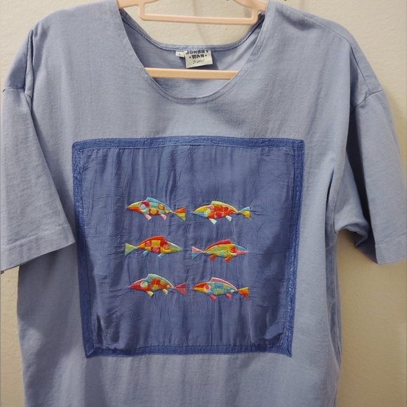 Johnny Was Light Blue Woman's Dress with Colorful Fish Design - Picture 4 of 6